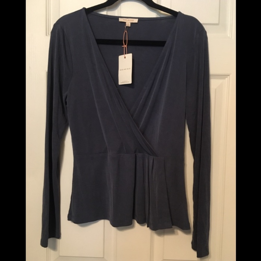 Navy long sleeved deep v neck medium